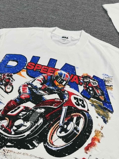 Motorcycle Racing Rhinestone Print Washed Tee 29053844