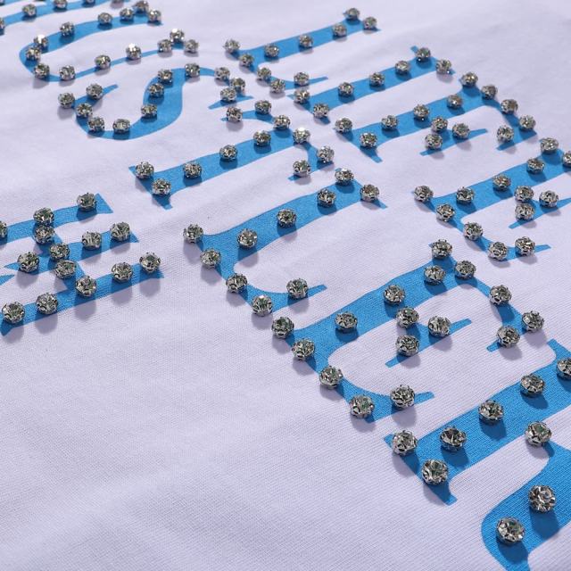 Basic Minimalist Logo Rhinestone Print Tee 4 colors 28751255