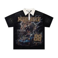 Lion Racing No.88 Rhinestone Print Washed Polo Tee 29065108