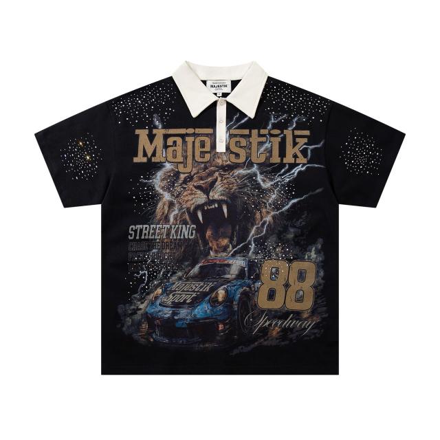 Lion Racing No.88 Rhinestone Print Washed Polo Tee 29065108
