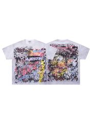 Abstract Graffiti Art Rhinestone Print Washed Tee 29060722