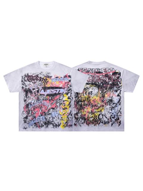 Abstract Graffiti Art Rhinestone Print Washed Tee 29060722