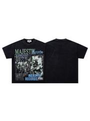 Rock Jesus Pentagram Rhinestone Print Washed Tee 29060726