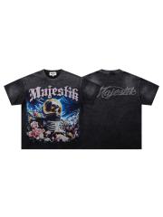 Flower Space Skull Rhinestone Print Washed Tee 29060787