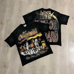 Free Western Mustang Rhinestone Print Washed Tee 29064542