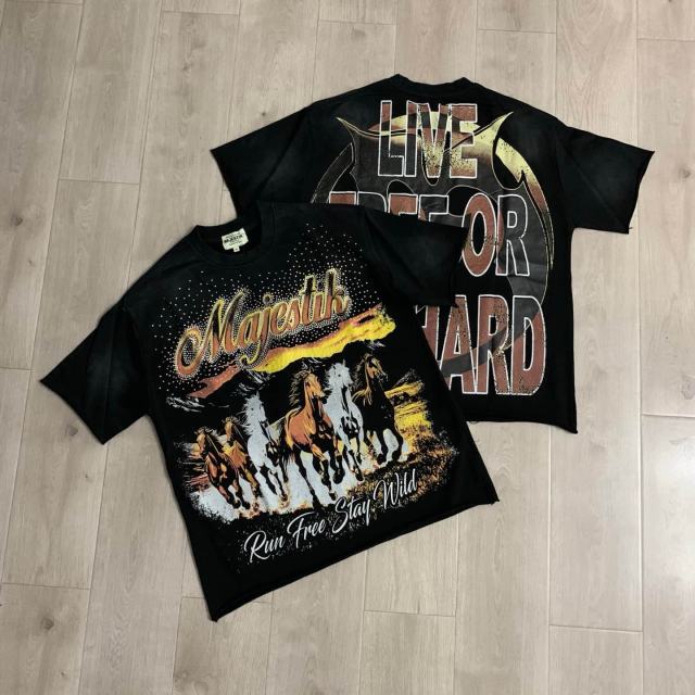 Free Western Mustang Rhinestone Print Washed Tee 29064542