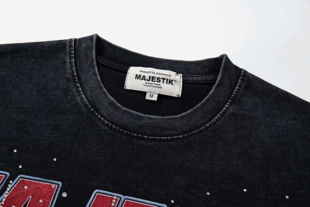 Break Red Line Racing Slogan Rhinestone Print Washed Tee 29060737