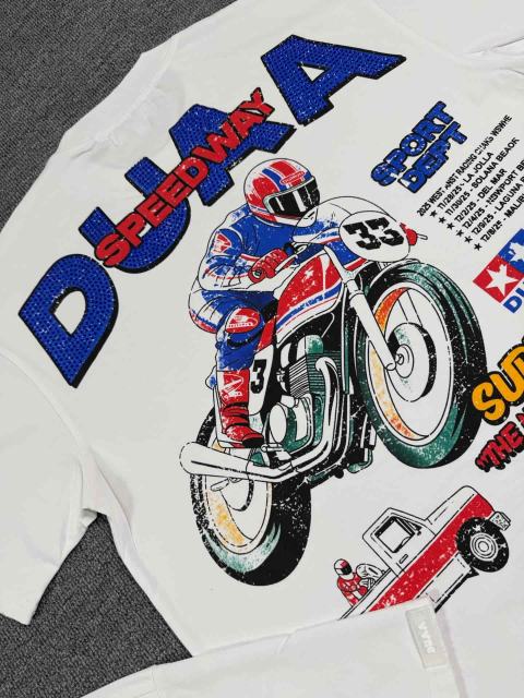Motorcycle Racing Rhinestone Print Washed Tee 29053844