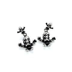 CH Solid 925 Silver Foti Skull Doll Crossbones Dangle Earrings Pair