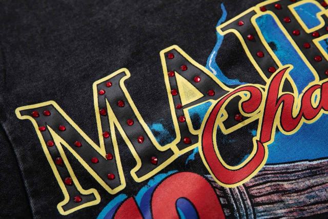 Dark Cross Boxing Glove Rhinestone Print Washed Tee 29060720