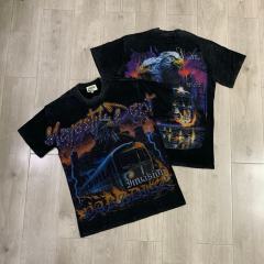 Lightning Eagle Train Rhinestone Print Washed Tee 29064548