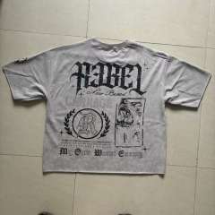 Dark High-Street Rebellious Rhinestone Print Washed Tee 11 colors 29077647