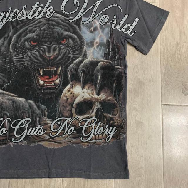Black Panther Skull Rhinestone Print Washed Tee 29064547