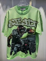 Football Player And Black Dog Rhinestone Print Washed Tee 29060786
