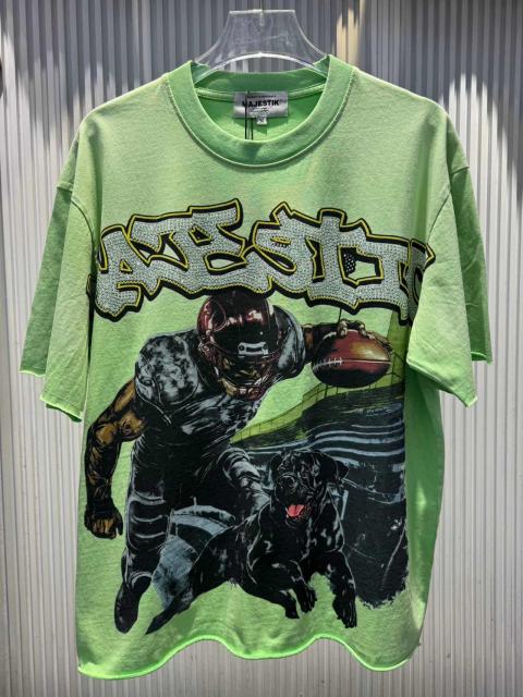 Football Player And Black Dog Rhinestone Print Washed Tee 29060786