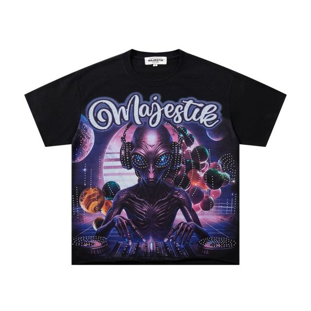 Planet DJ Alien Rhinestone Print Washed Tee 29060784
