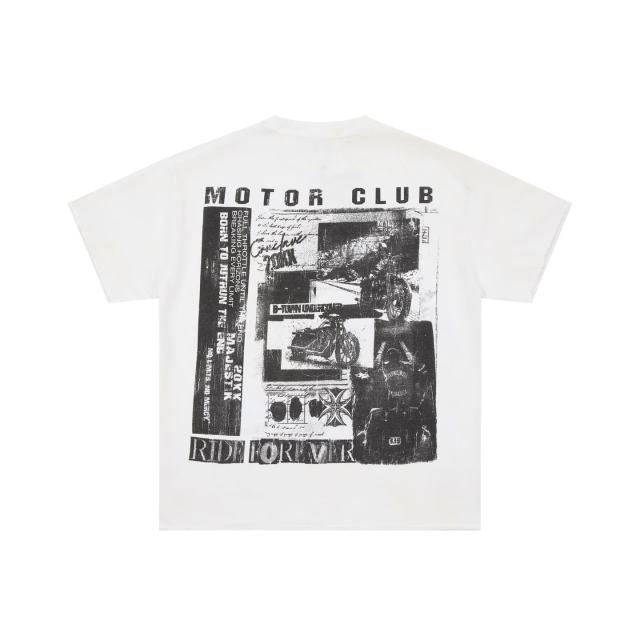 Motorcycle Club Newspaper Rhinestone Print Washed Tee 29064536