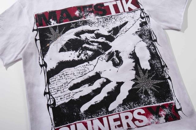 Sinner Series Double Hands Rhinestone Print Washed Tee 29060740