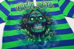 Neon Sugar Skull Striped Rhinestone Print Washed Polo Tee 29065107