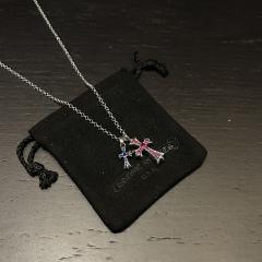CH 22K Gold Plated Pink Ruby Double Cross Twist Chain