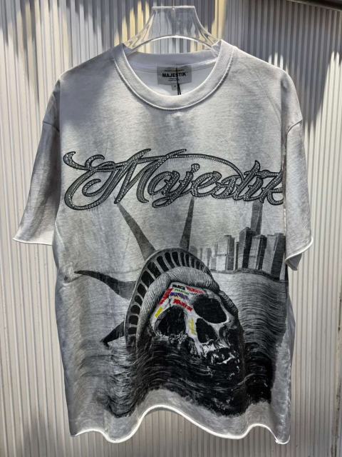 Statue Of Liberty Skull Rhinestone Print Washed Tee 29060727