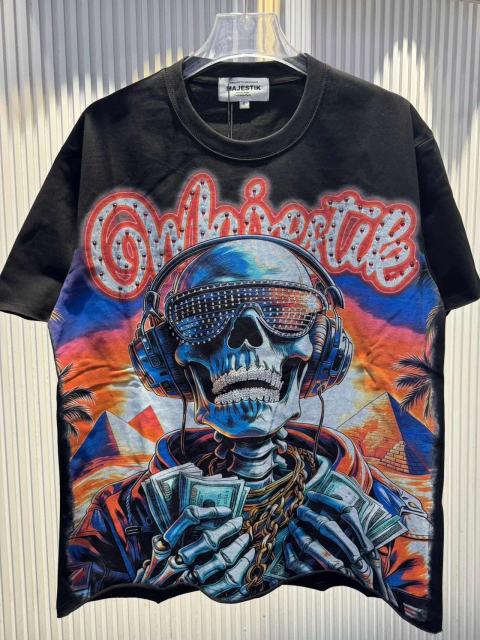 Hip Hop Skull DJ Rhinestone Print Washed Tee 29060783