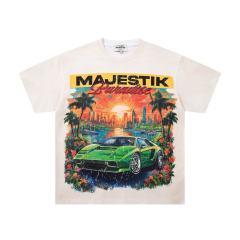 Miami Sunset Sports Car Rhinestone Print Washed Tee 29060732