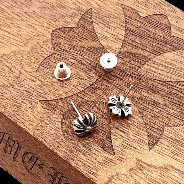 CH Solid 925 Silver Cross Flower Stud Earrings Pair