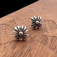 CH Solid 925 Silver Cross Flower Stud Earrings Pair