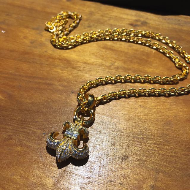 CH Hearts 22K Gold Plated Full Moissanite Fleur De Lis Anchor Necklace