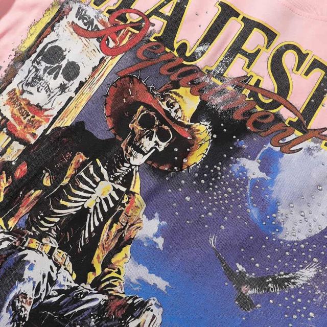 Night Cowboy Skull Rhinestone Print Washed Tee 29060719