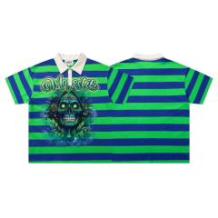 Neon Sugar Skull Striped Rhinestone Print Washed Polo Tee 29065107