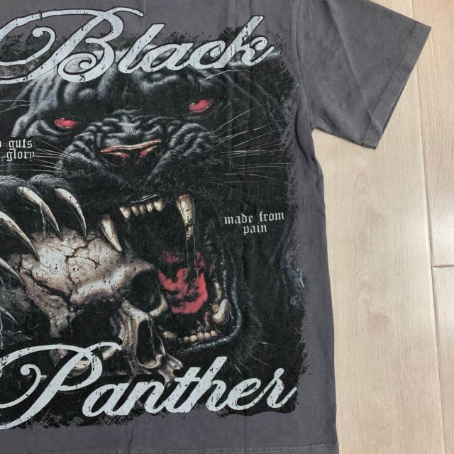 Black Panther Skull Rhinestone Print Washed Tee 29064547