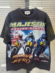 Motorcycle Racing Hero Slogan Rhinestone Print Washed Tee 29065106