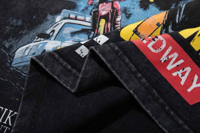 Street Legend Motorcycle Rhinestone Print Washed Tee 29060724