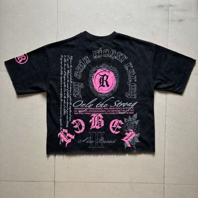 Dark High-Street Rebellious Rhinestone Print Washed Tee 11 colors 29077647