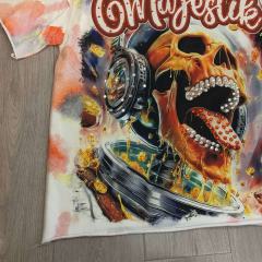 Tie-dye Space Skull Rhinestone Print Washed Tee 29064550