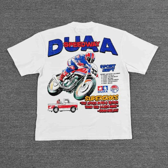 Motorcycle Racing Rhinestone Print Washed Tee 29053844