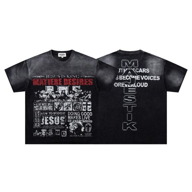 Religious Text Collage Slogan Rhinestone Print Washed Tee 29060739