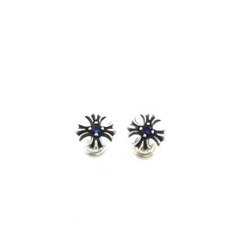 CH Solid 925 Silver Flower Stud Earrings With Central Red Ruby Gemstone Pair