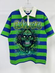 Neon Sugar Skull Striped Rhinestone Print Washed Polo Tee 29065107