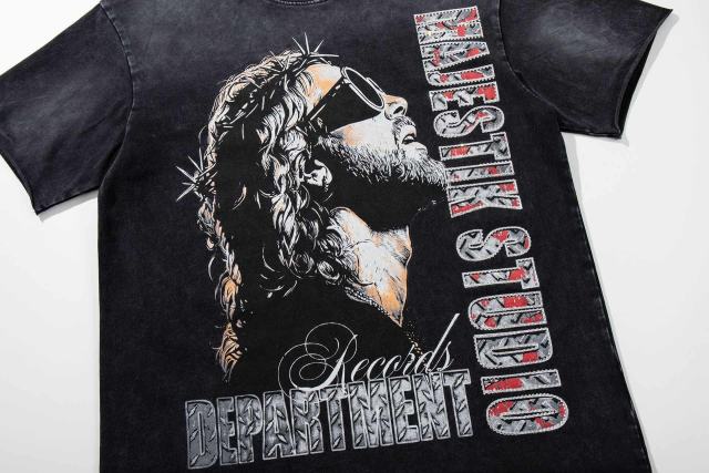 Sunglasses Hip Hop Jesus Rhinestone Print Washed Tee 29060733