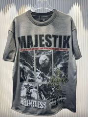 Collage Eagle Dark Cross Rhinestone Print Washed Tee 29060735