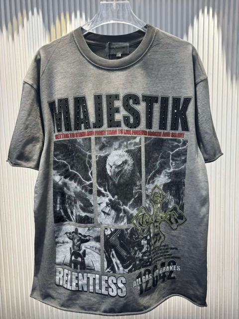 Collage Eagle Dark Cross Rhinestone Print Washed Tee 29060735