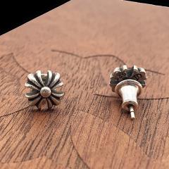 CH Solid 925 Silver Cross Flower Stud Earrings Pair