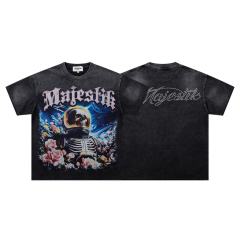 Flower Space Skull Rhinestone Print Washed Tee 29060787