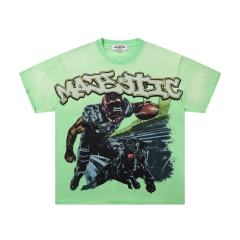 Football Player And Black Dog Rhinestone Print Washed Tee 29060786