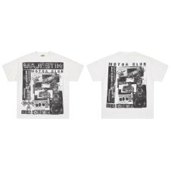 Motorcycle Club Newspaper Rhinestone Print Washed Tee 29064536