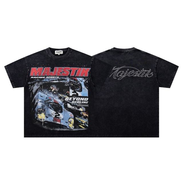 Break Red Line Racing Slogan Rhinestone Print Washed Tee 29060737