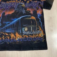 Lightning Eagle Train Rhinestone Print Washed Tee 29064548